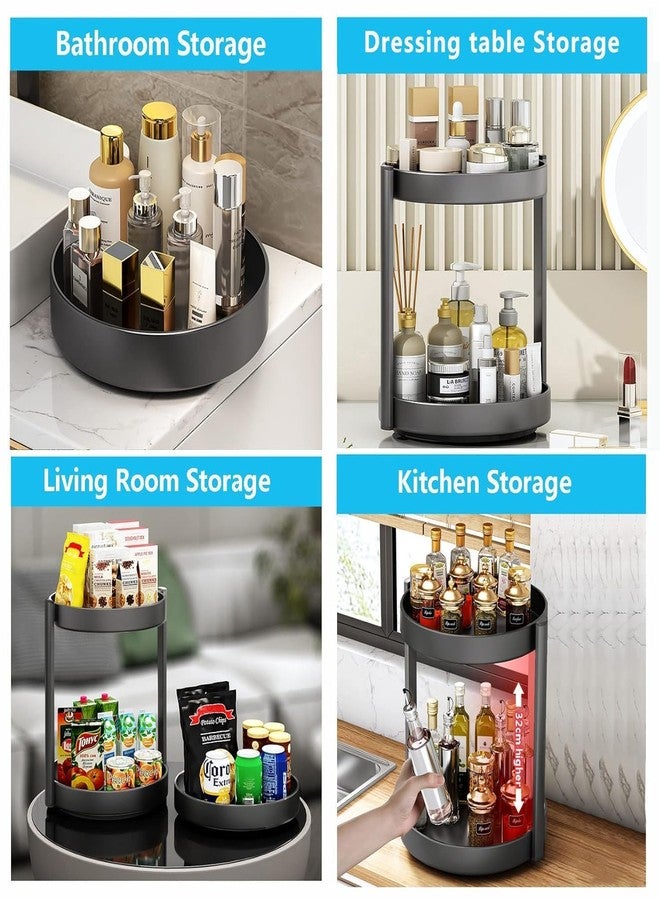 Matiko Rotating Spice Rack Organizer for Cabinet Kitchen Metal Lazy Susan Spinning Turntable Tiered Vertical Storage Rack Self Black (2 Tier Large) - Image 3